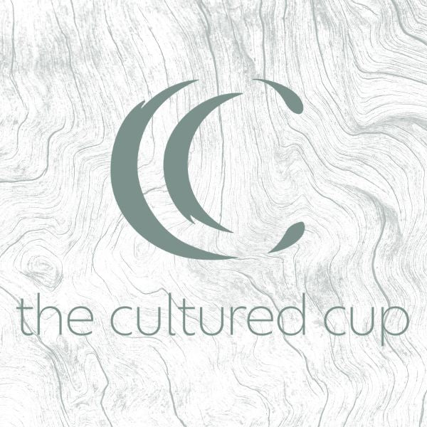 The Cultured Cup Logo (Taking a Wabi Sabi Approach) An artistic "C" on topographic background