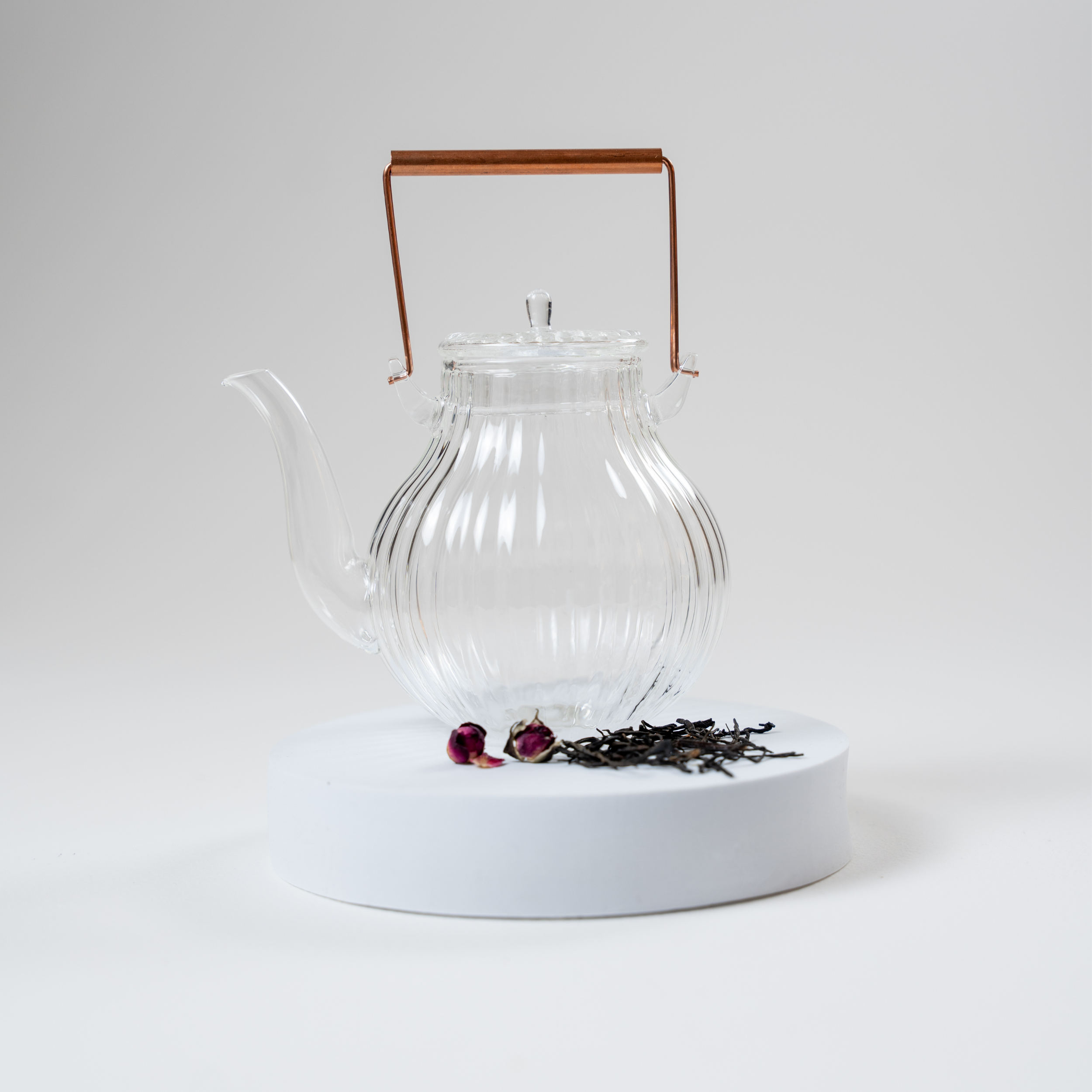 Teapot, Ribbed Glass, Chrysanthemum Petal Design