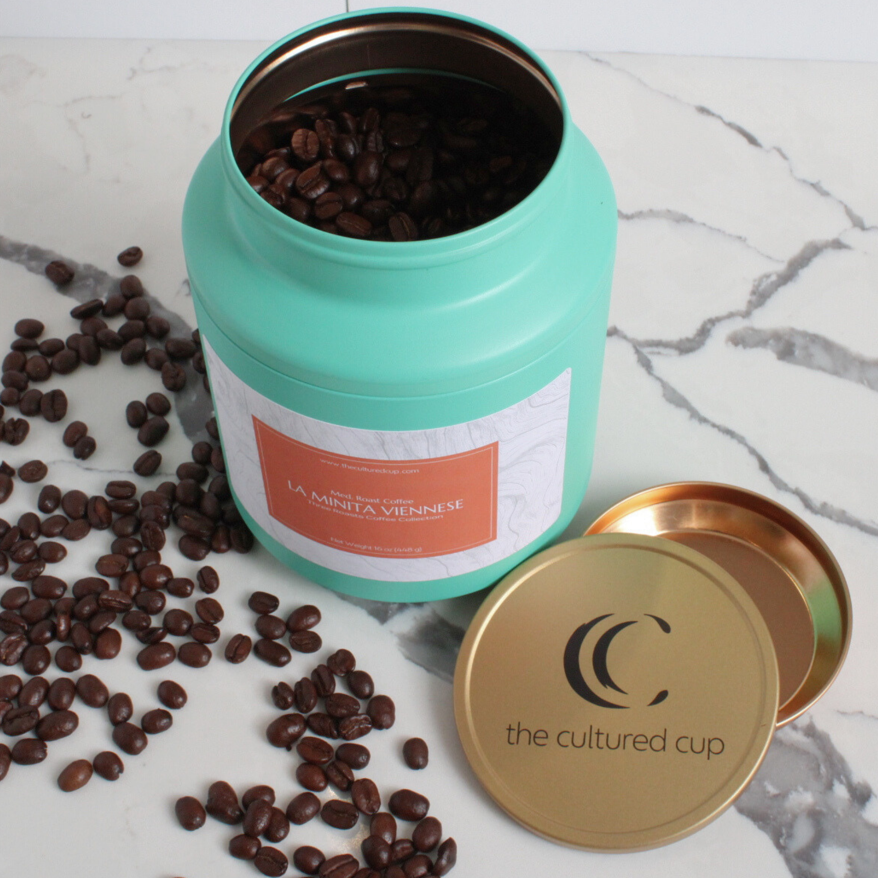 Cultured Cup Tin, Turquoise with Gold Lid