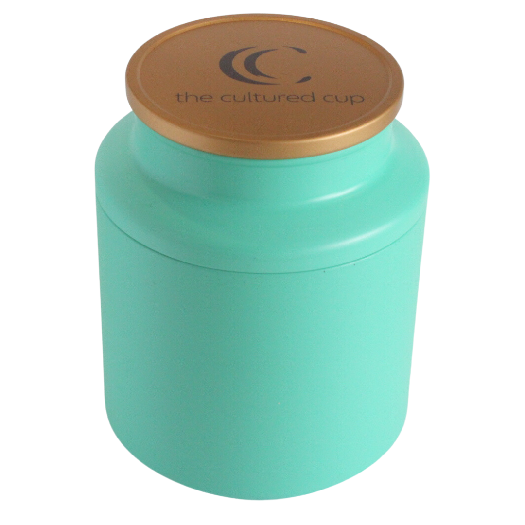 Cultured Cup Tin, Turquoise with Gold Lid