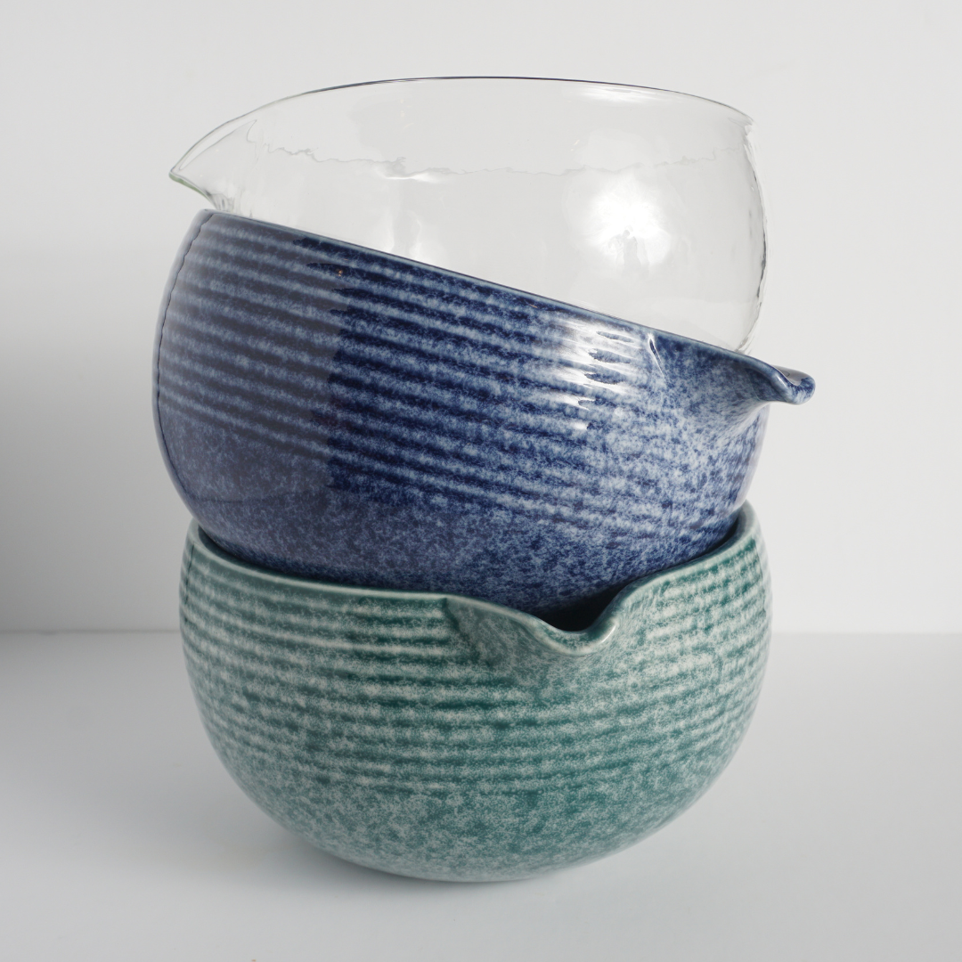 Matcha Bowl with Spout, Blue, Aqua, or Pebbled Glass