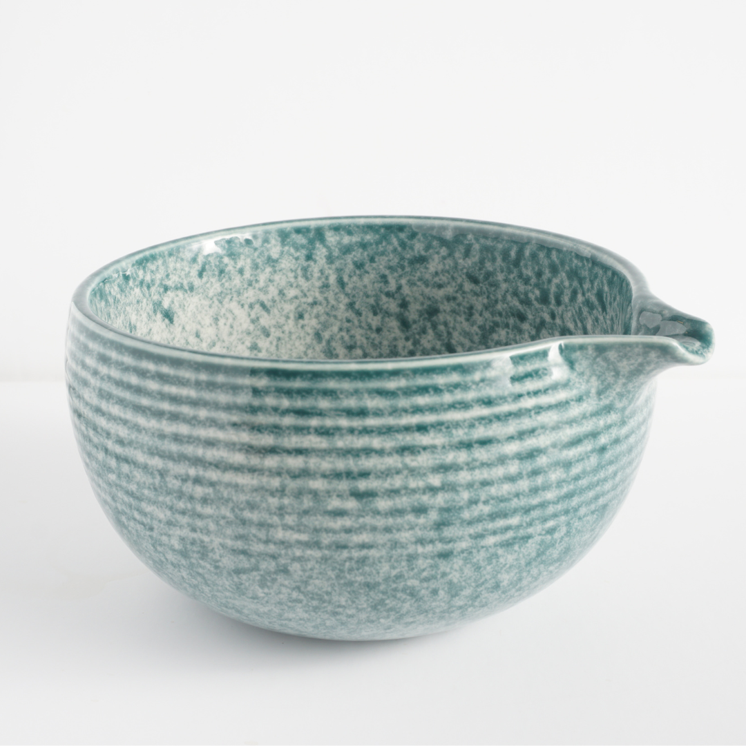 Matcha Bowl with Spout, Blue, Aqua, or Pebbled Glass