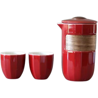 Elegant Travel Tea Set for Two, Red
