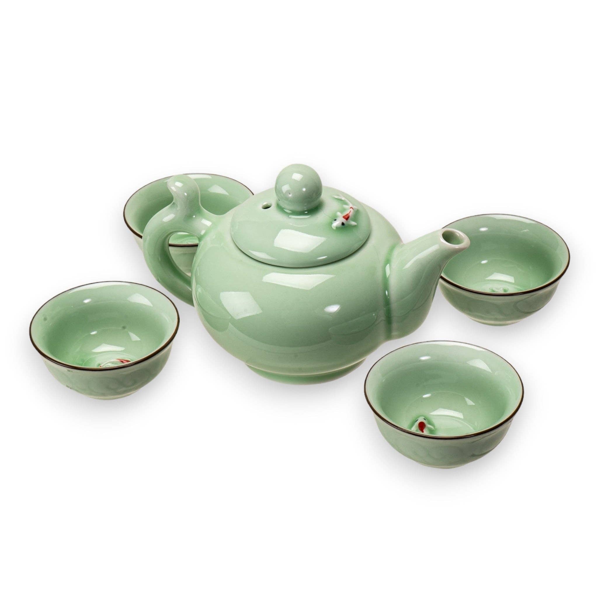 Japanese Koi Fish Tea Set 8oz Tea Pot with 4 Cups