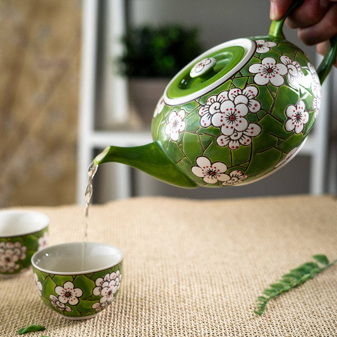 Ume (Plum) Blossoms Tea Set with 2 Cups