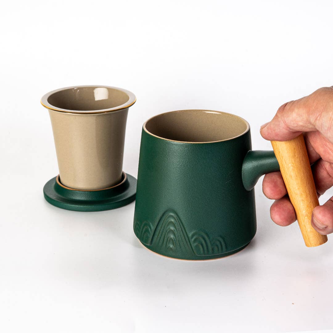 12oz Tea Mug with Lid and Infuser; Mountain Range Green