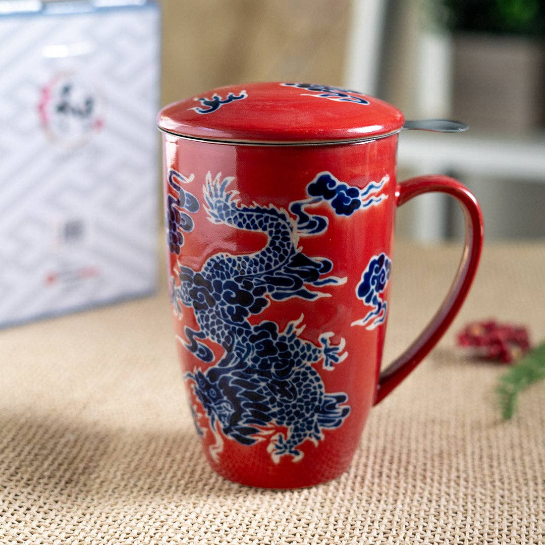 Dragon Design 15oz Tea Mugs with Lid and Infuser
