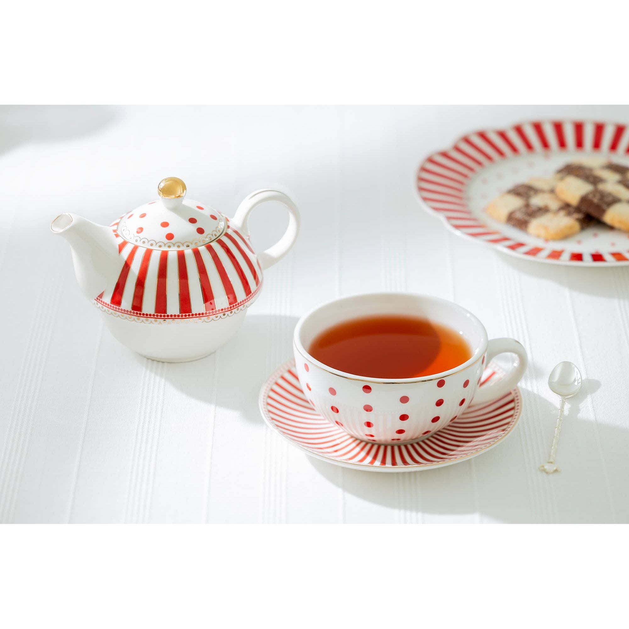 Red Stripes & Dots Tea For One Set