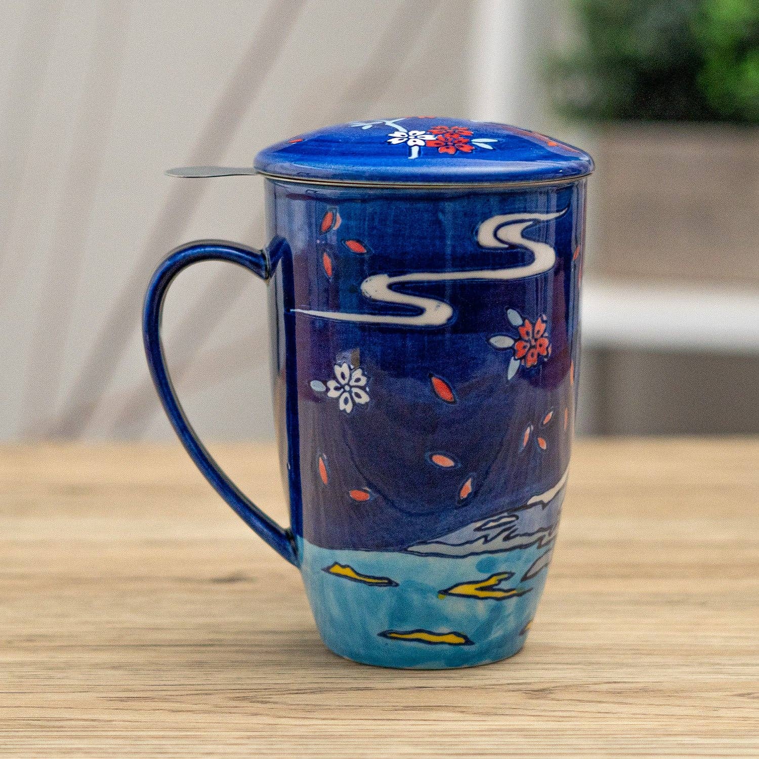 Fuji Mountain Design 15oz Tea Mugs with Lid and Infuser