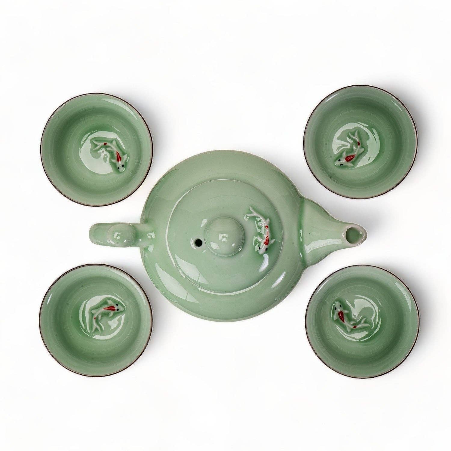 Japanese Koi Fish Tea Set 8oz Tea Pot with 4 Cups