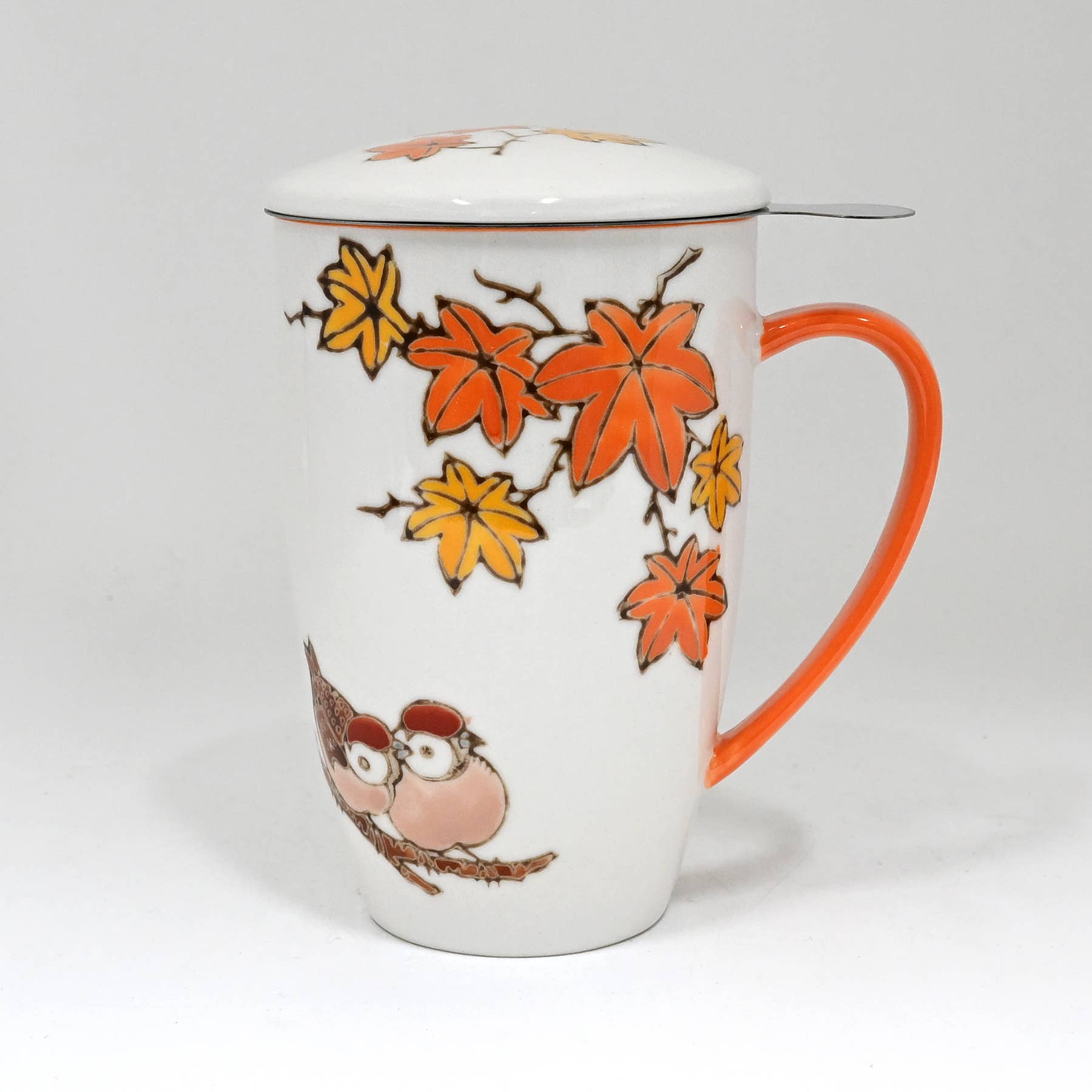 Twin Sparrows Maple Leaves Design 15oz Tea Mugs with Lid and Infuser