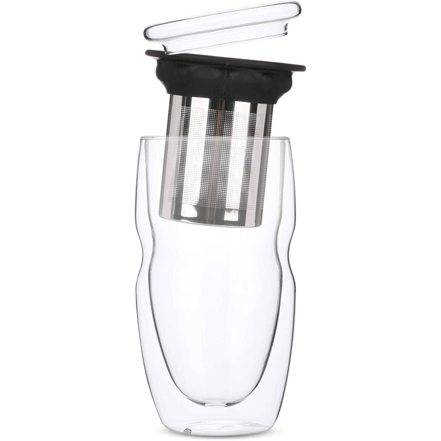 Double Wall Glass Tea Cups with Infuser, Set/2