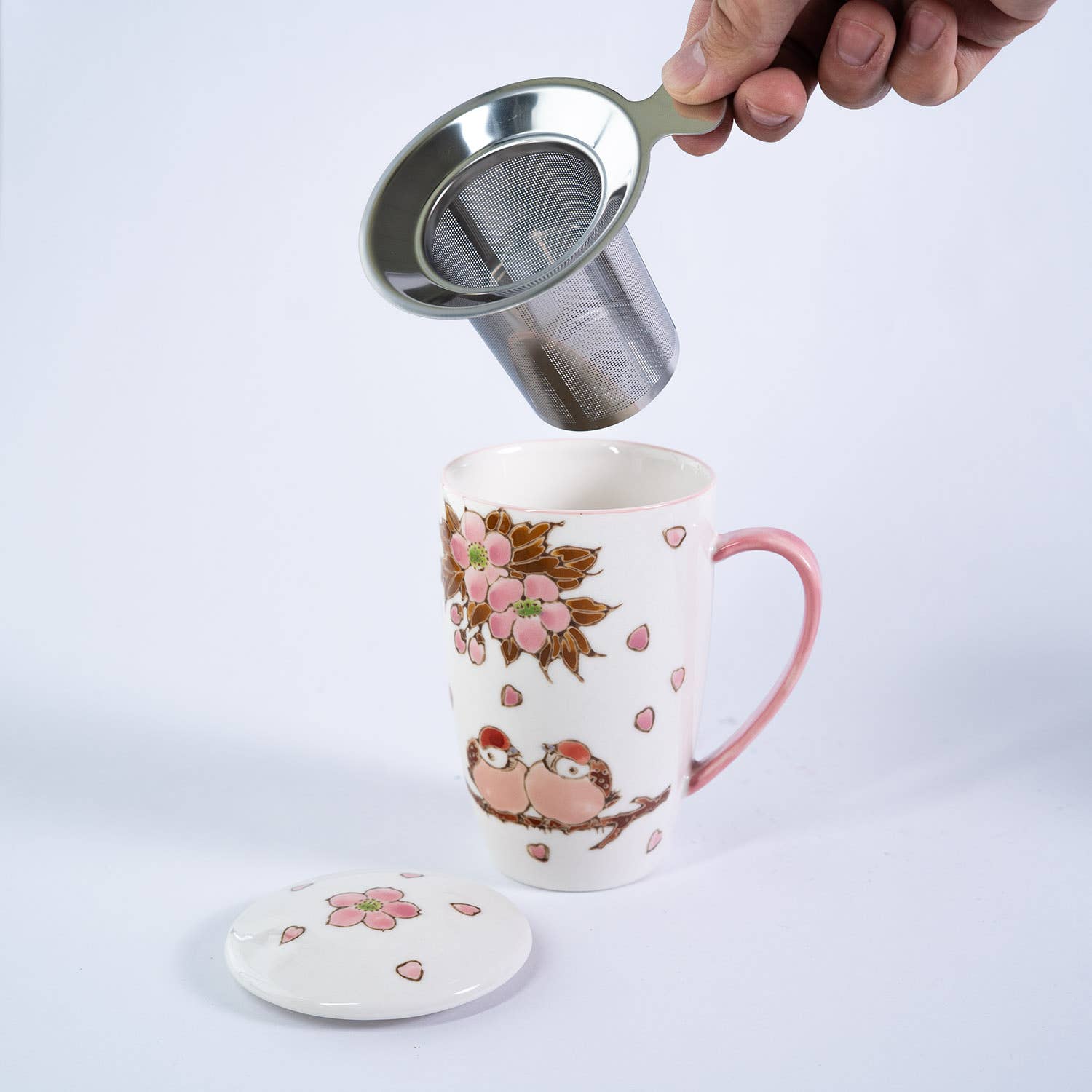 Sparrows & Cherry Blossoms Tea Mug, Lid & Infuser