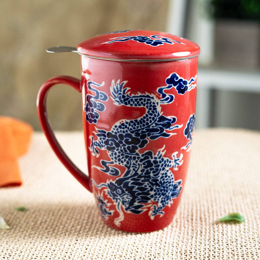 Dragon Design 15oz Tea Mugs with Lid and Infuser
