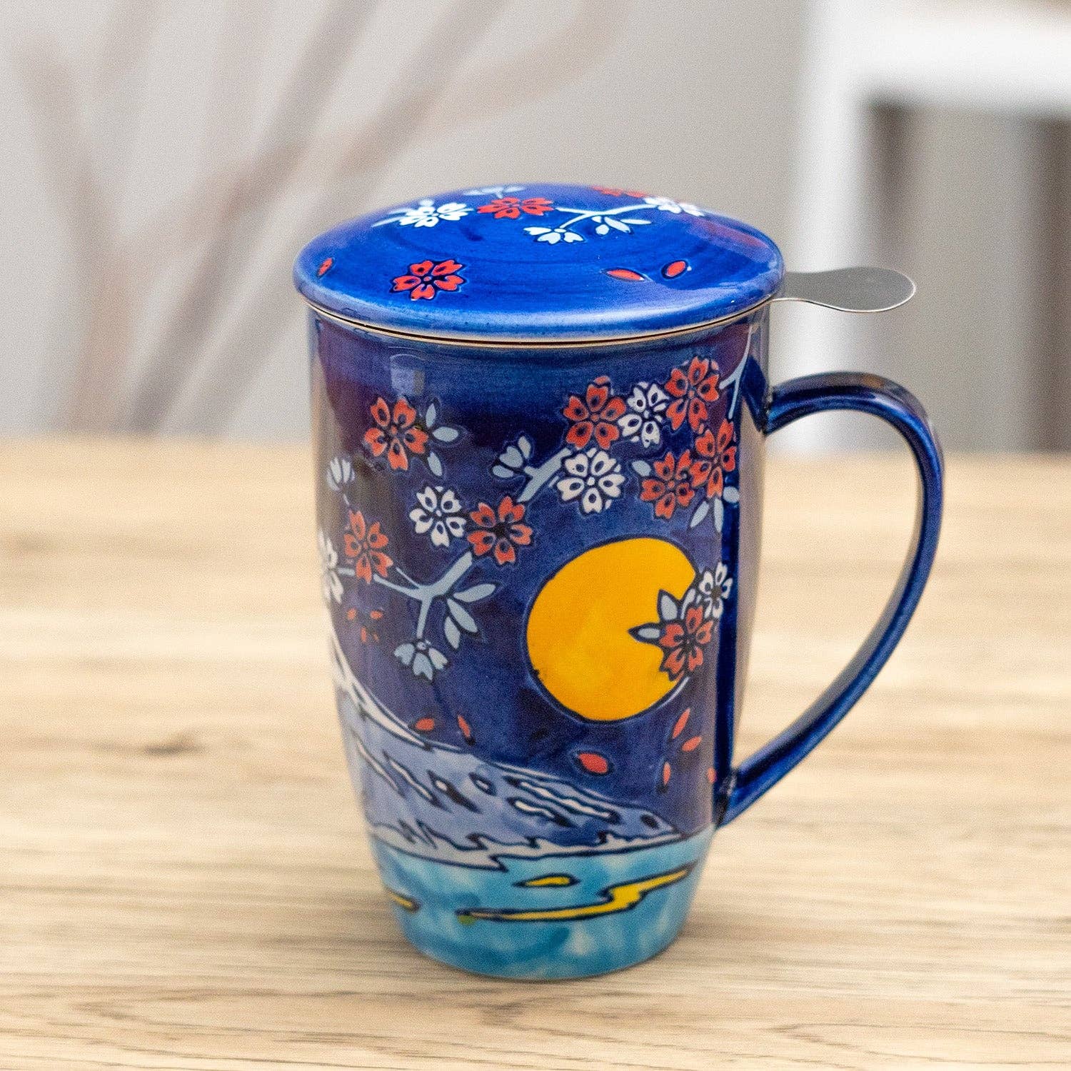 Fuji Mountain Design 15oz Tea Mugs with Lid and Infuser