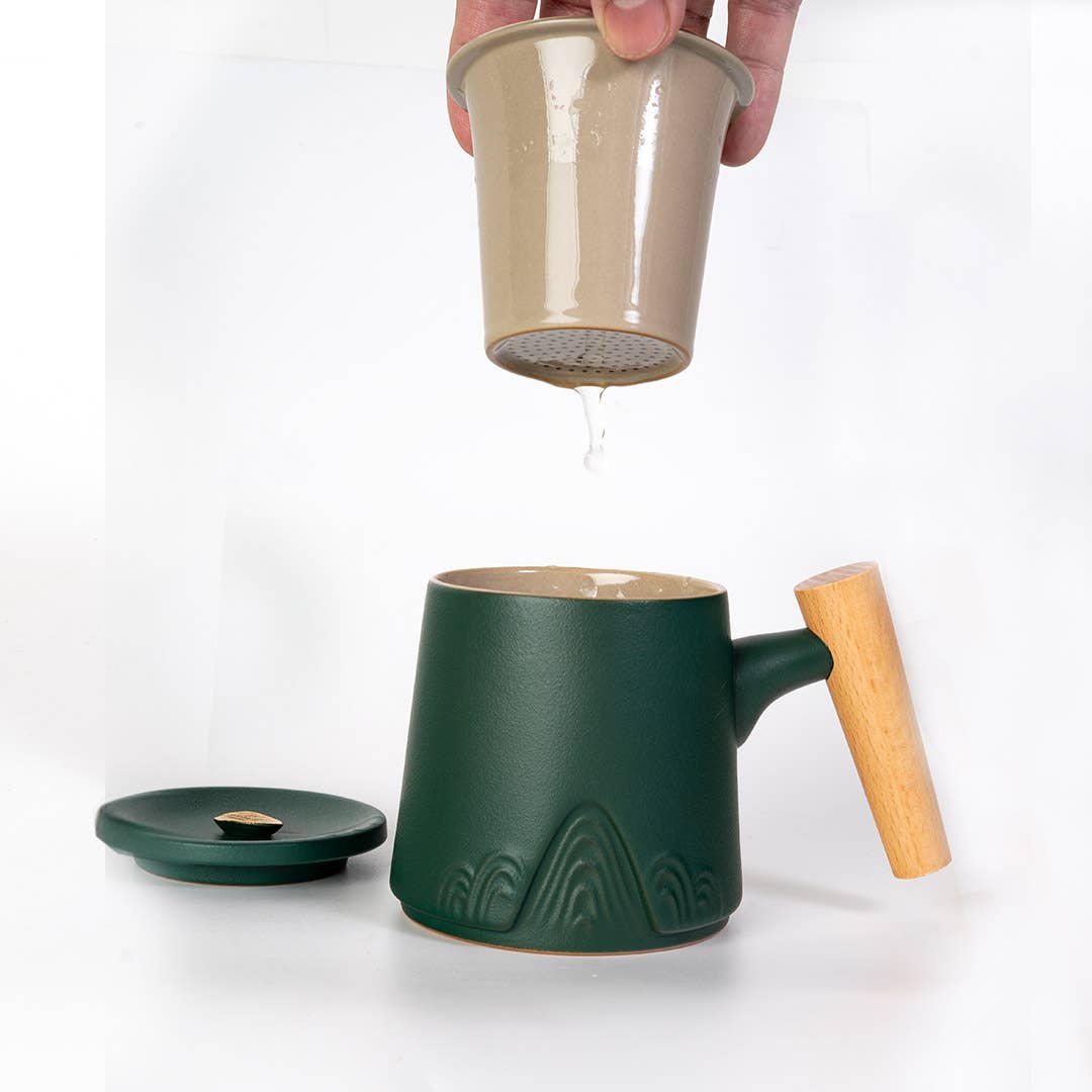 12oz Tea Mug with Lid and Infuser; Mountain Range Green