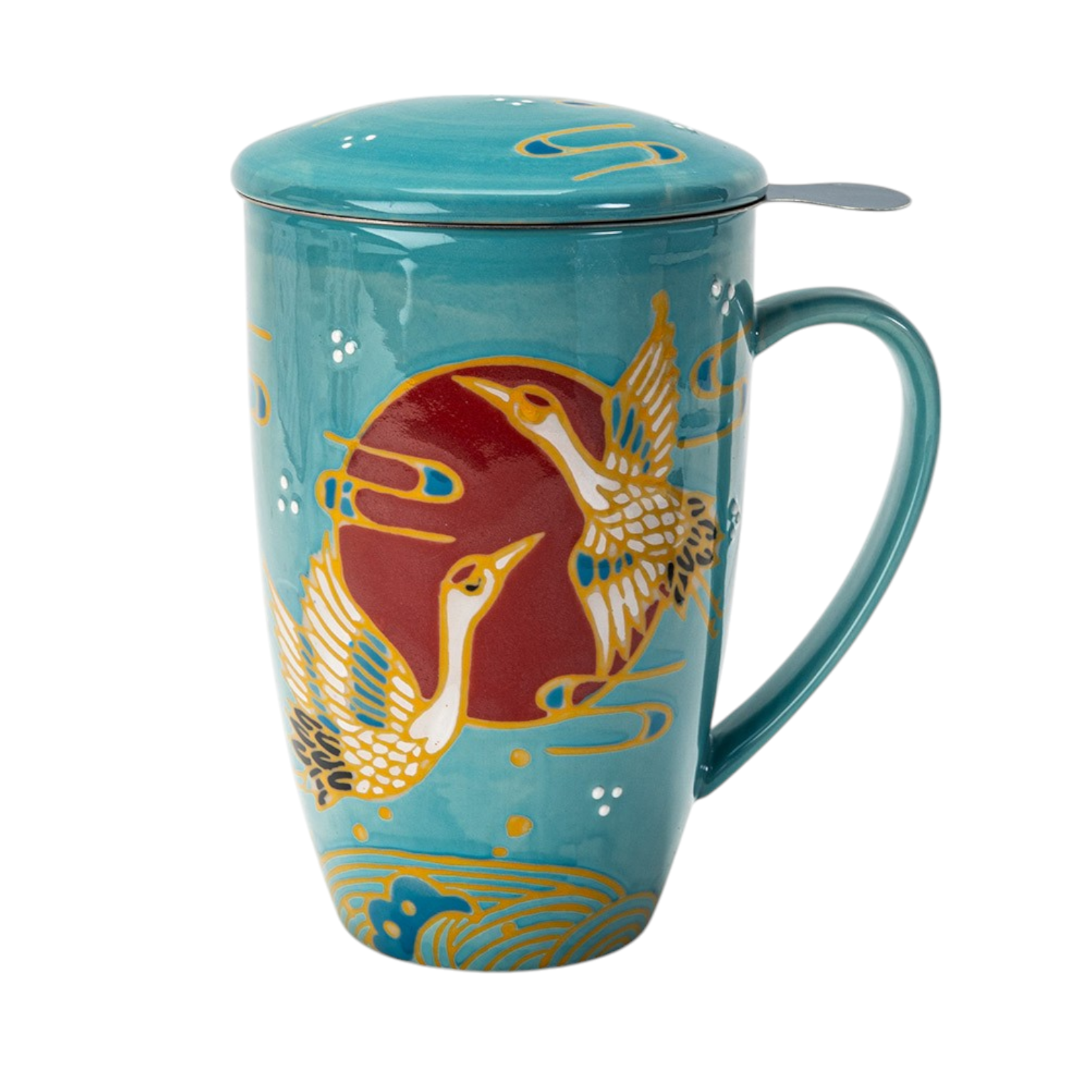 Japanese Crane Design 15oz Tea Mug, Lid, Infuser