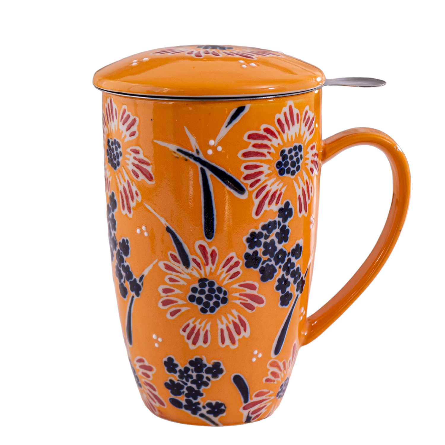 Yellow Flower Design 15oz Tea Mugs with Lid and Infuser