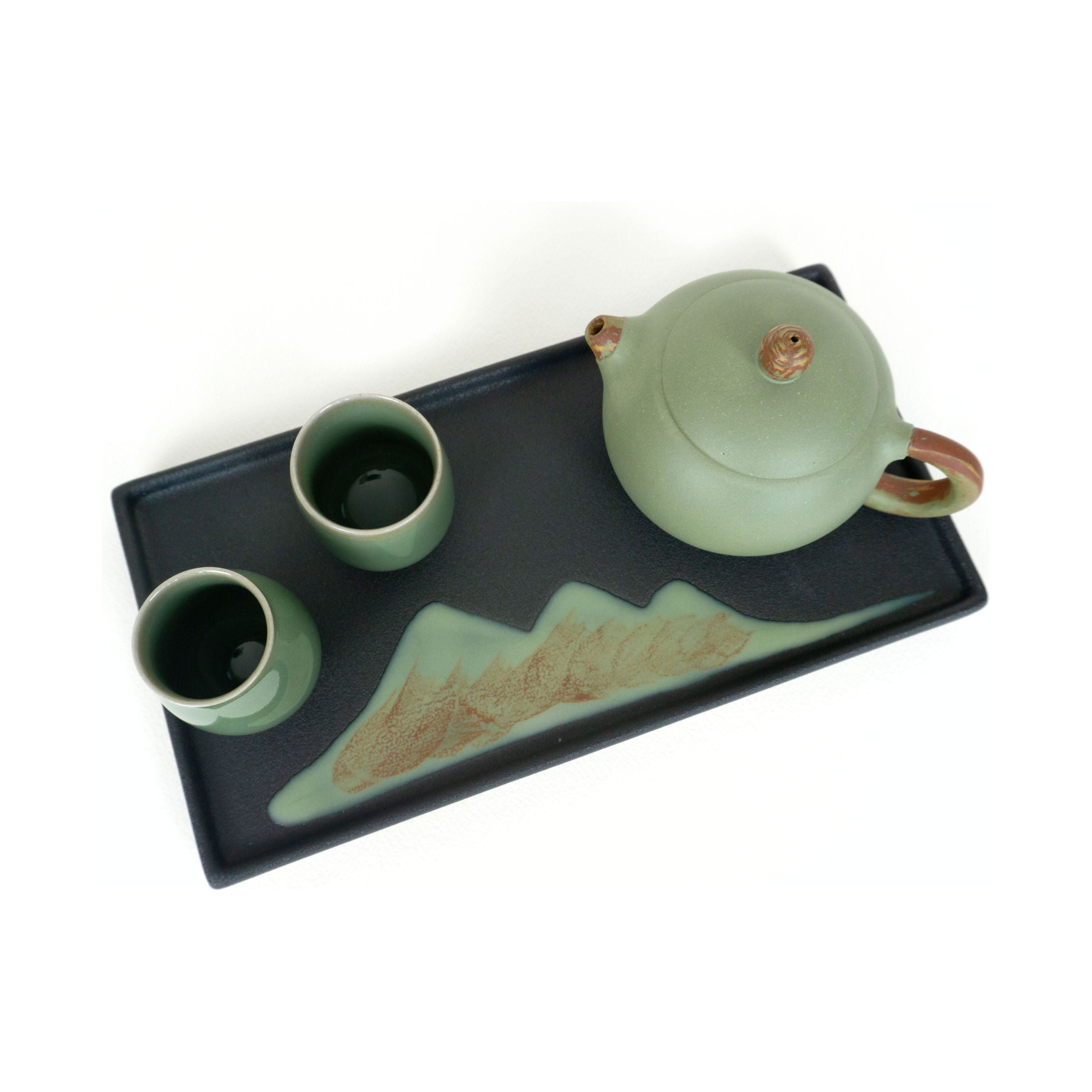Tea Ceremony Tray, Mountain Landscape, Glazed Pottery