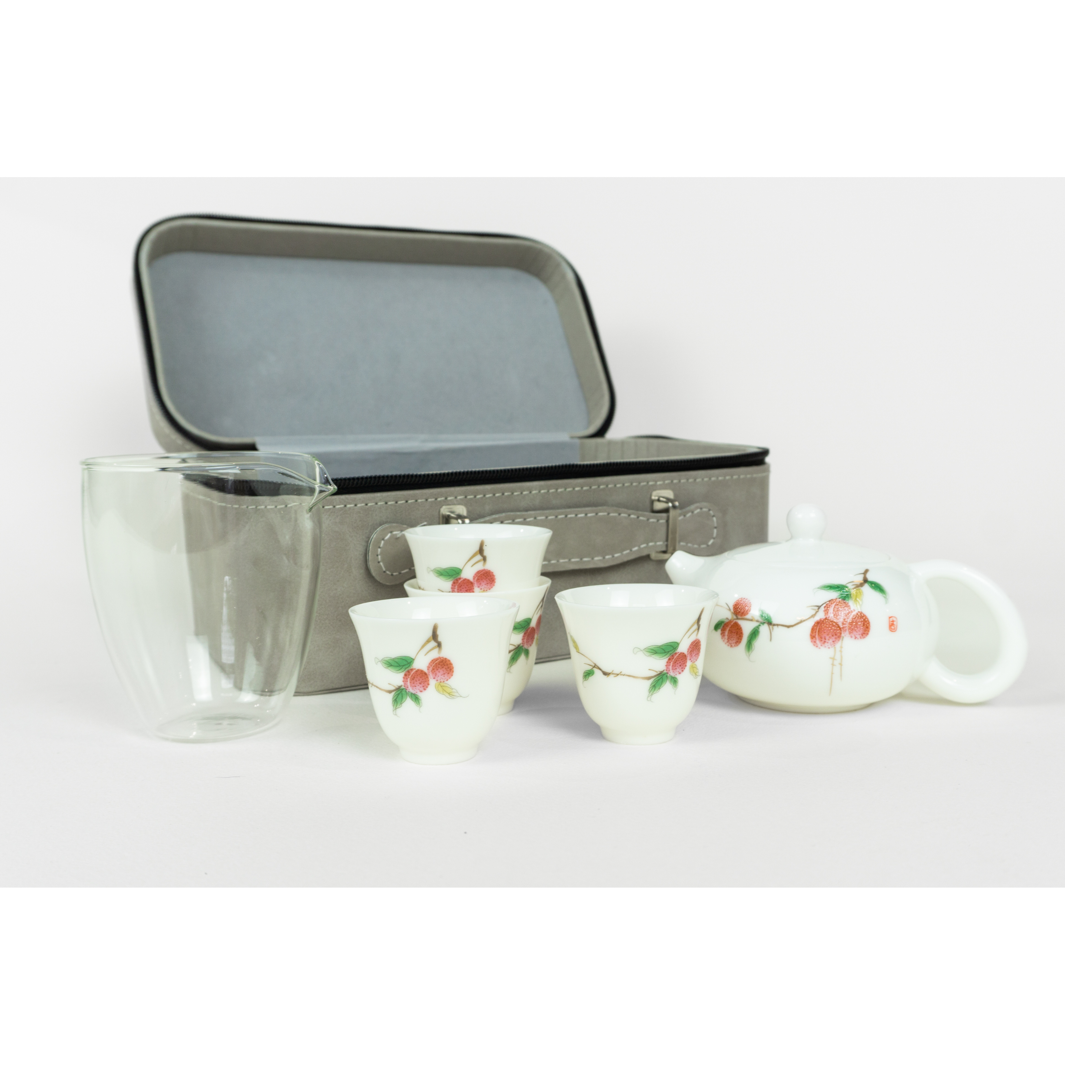 Tea Ceremony Set, Porcelain, Lychee Design, Carrying Case