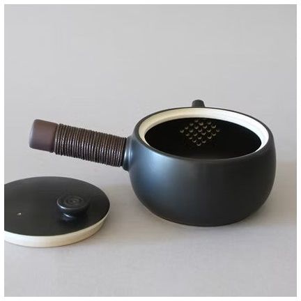 Teapot, Side Handle + 2 Cups, Black