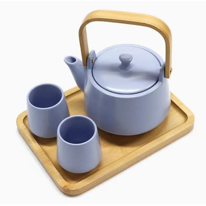 Matte Glazed Tea Set, 2 Cups + Tray