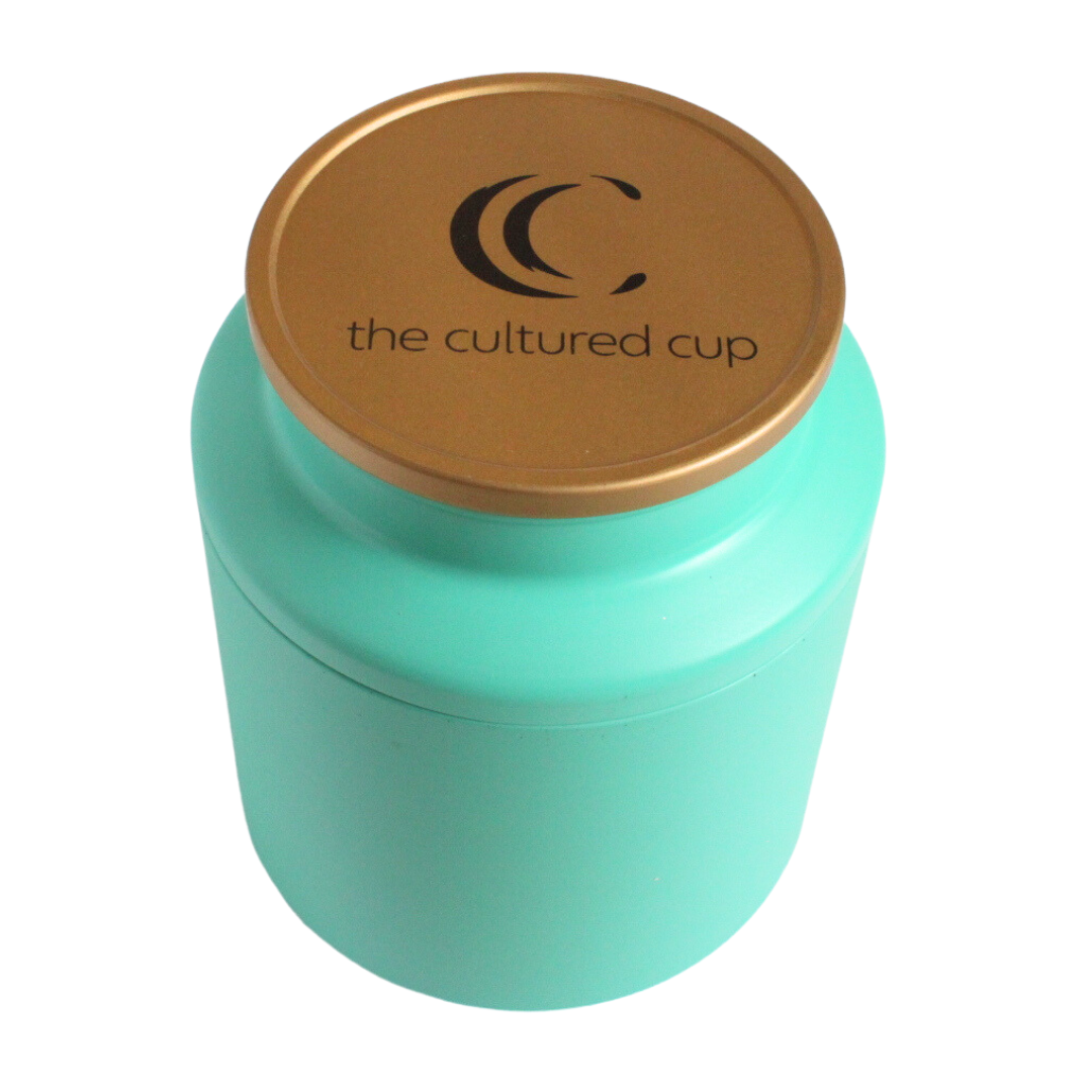 Cultured Cup Tin, Turquoise with Gold Lid