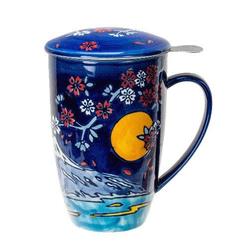 Fuji Mountain Design 15oz Tea Mugs with Lid and Infuser