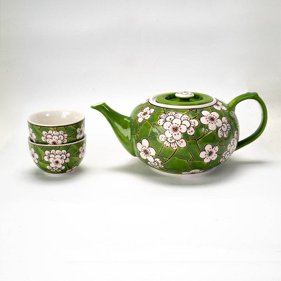 Ume (Plum) Blossoms Tea Set with 2 Cups