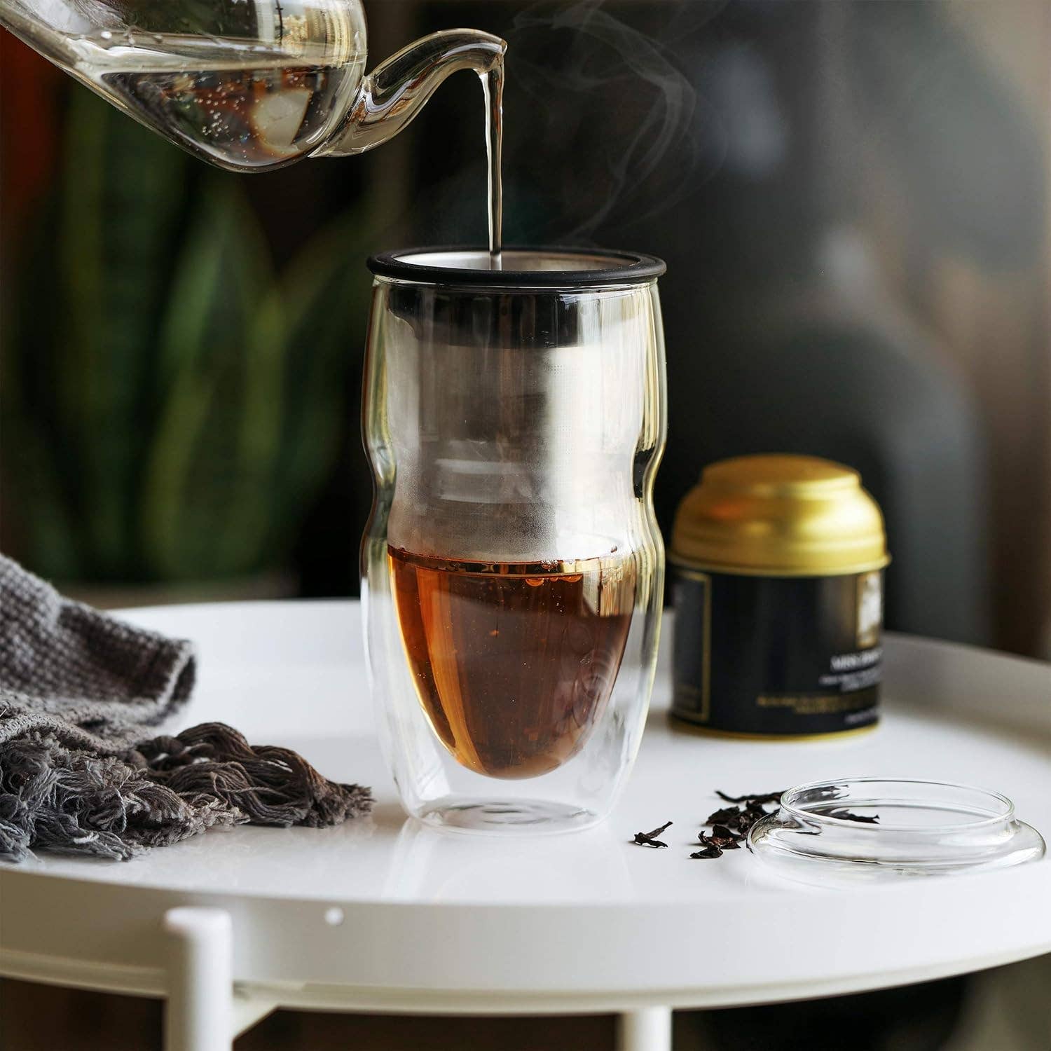 Double Wall Glass Tea Cups with Infuser, Set/2