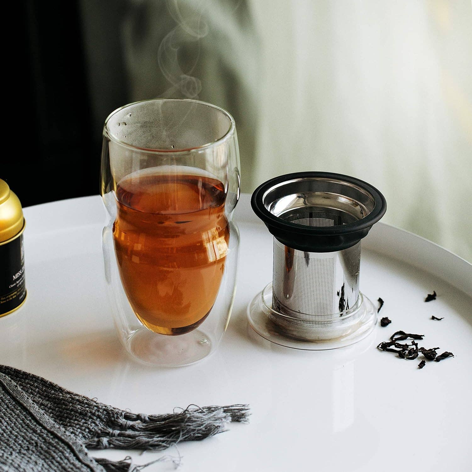 Double Wall Glass Tea Cups with Infuser, Set/2
