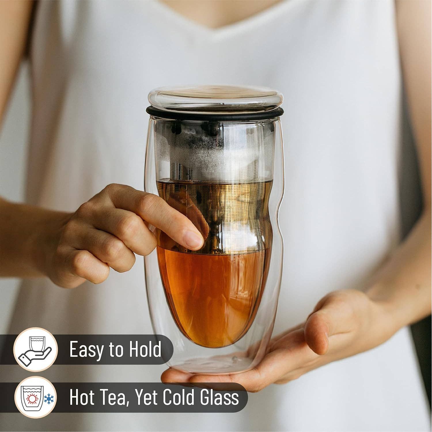 Double Wall Glass Tea Cups with Infuser, Set/2