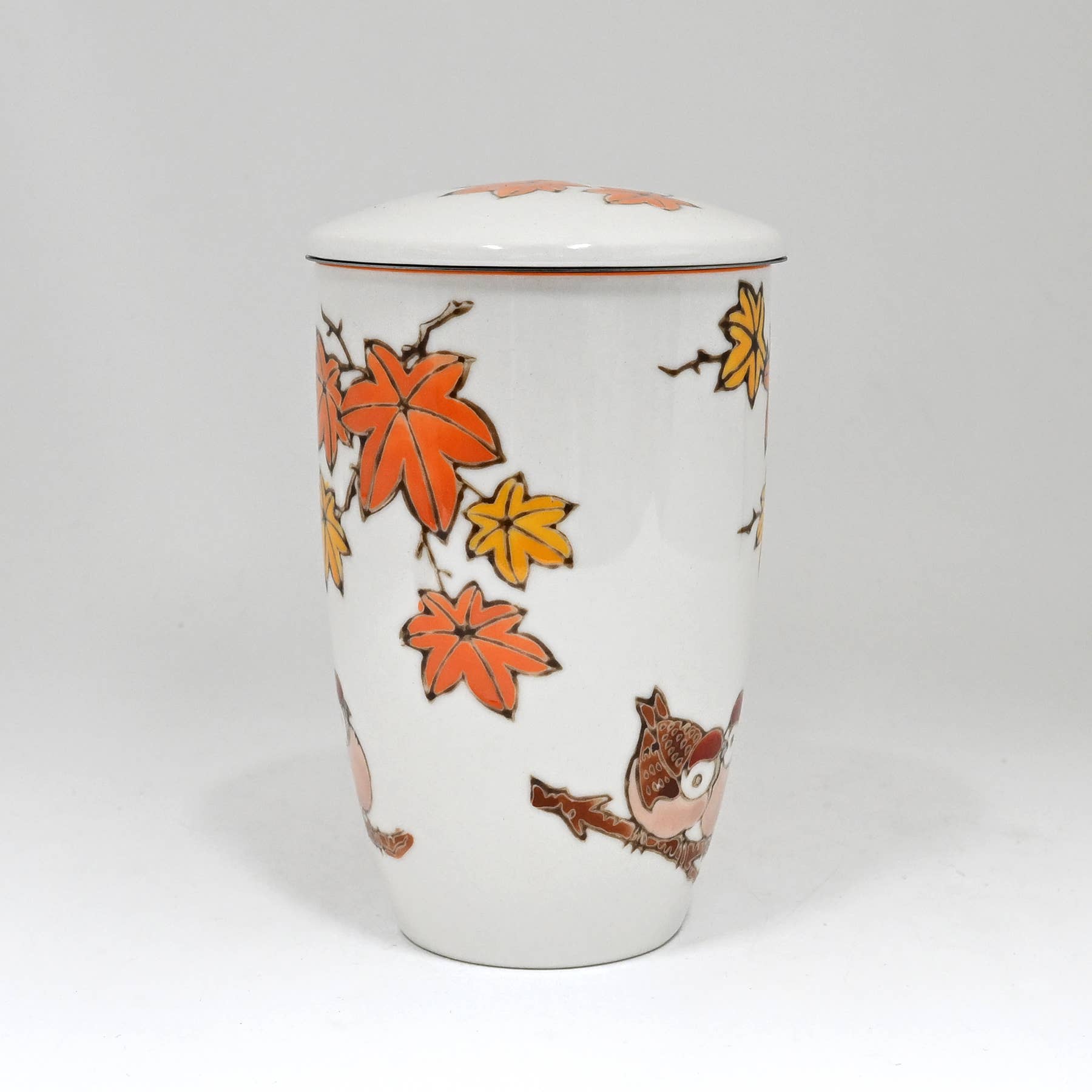Twin Sparrows Maple Leaves Design 15oz Tea Mugs with Lid and Infuser