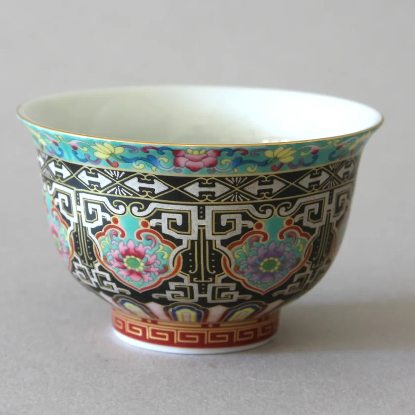 Taza de té, juego de 2/peces dorados pintados a mano