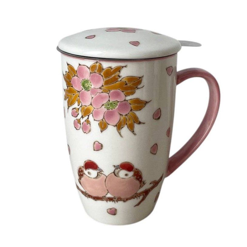 Sparrows & Cherry Blossoms Tea Mug, Lid & Infuser
