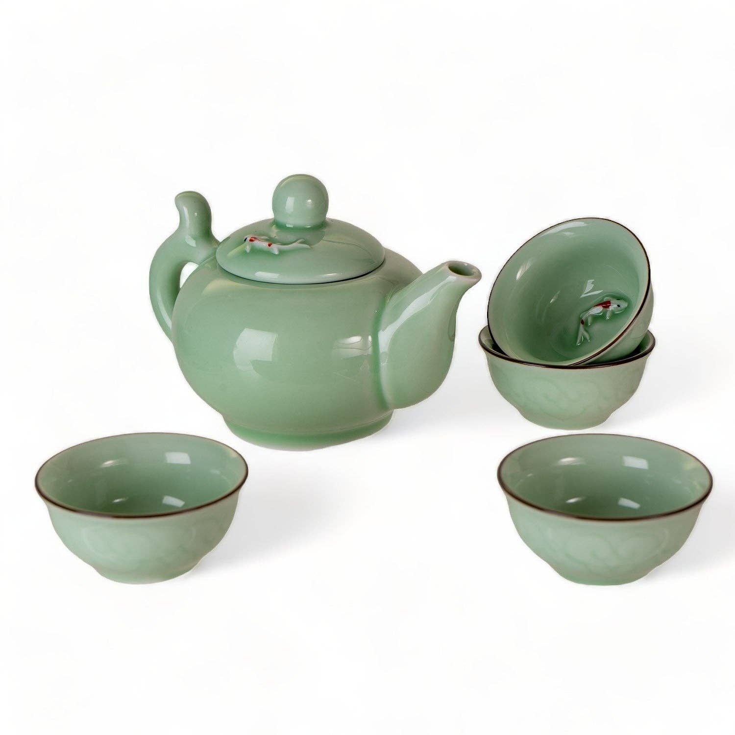 Japanese Koi Fish Tea Set 8oz Tea Pot with 4 Cups