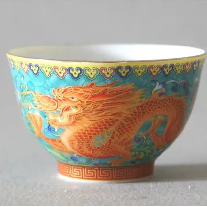 Taza de té, juego de 2/peces dorados pintados a mano