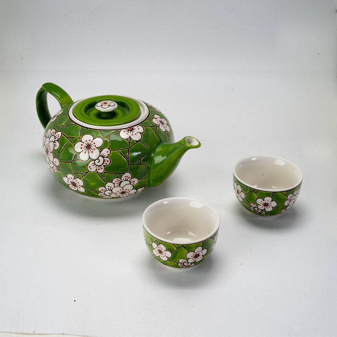 Ume (Plum) Blossoms Tea Set with 2 Cups