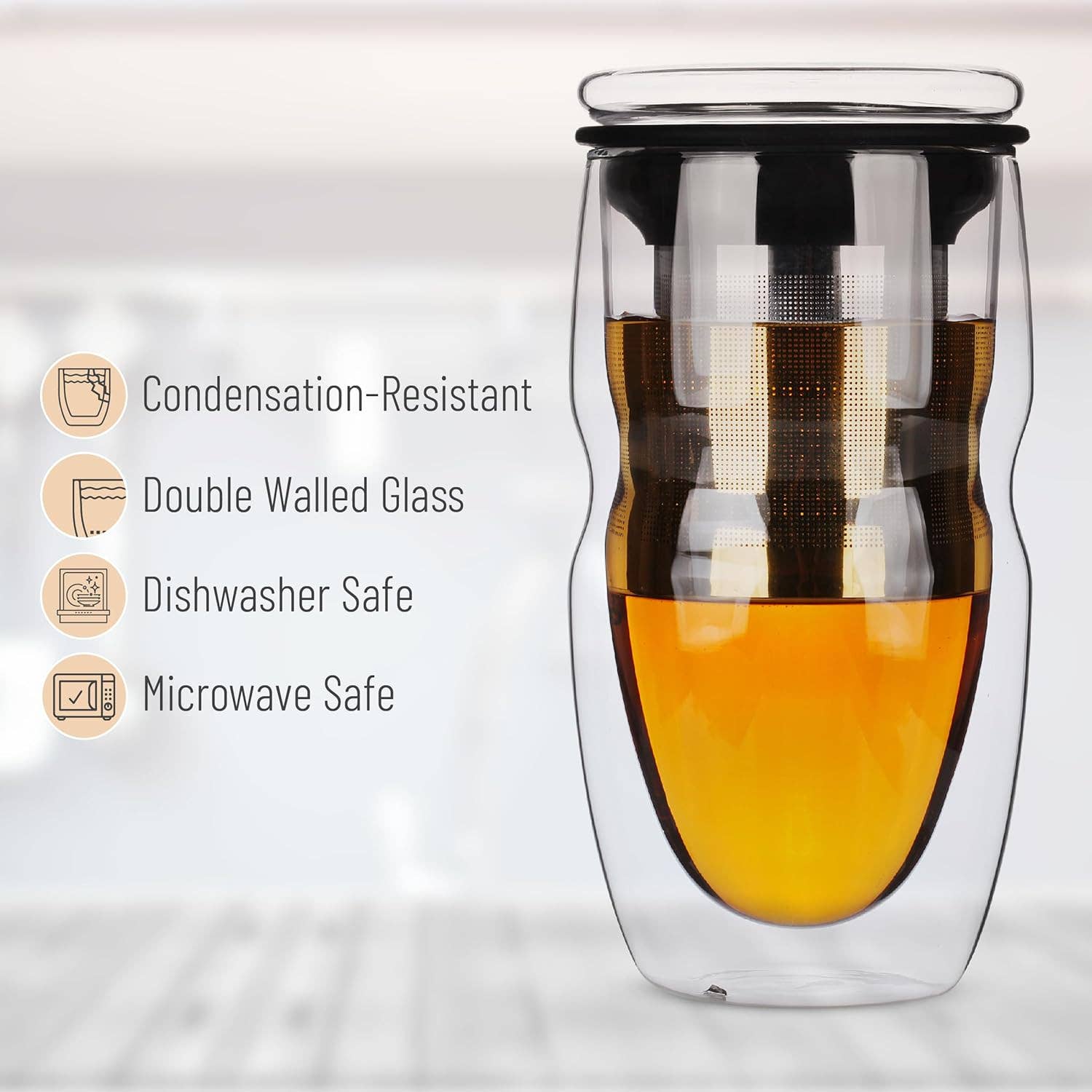 Double Wall Glass Tea Cups with Infuser, Set/2