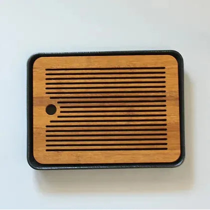 Tea Tray, Oval Rectangle Wood & Ceramic