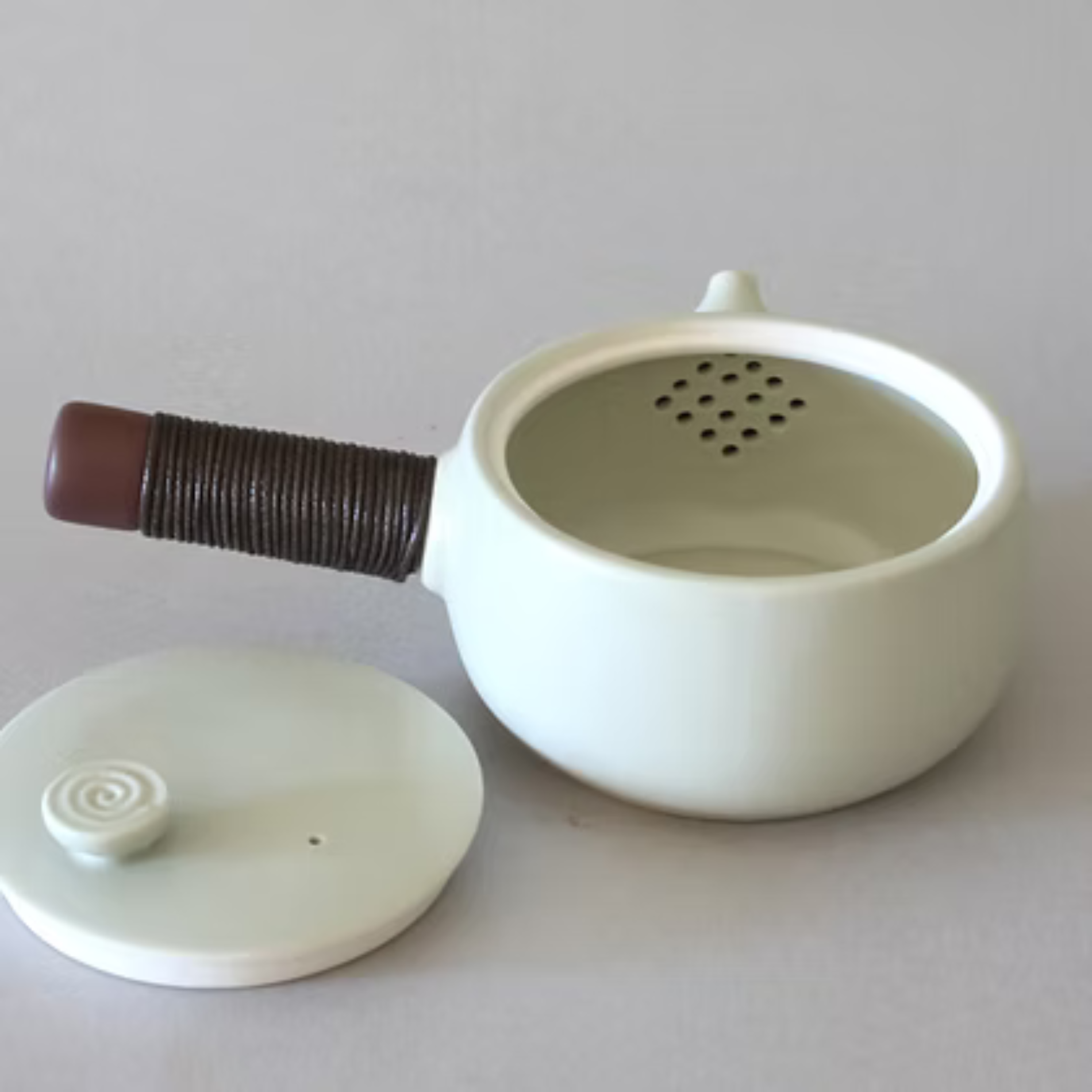 Théière, Poignée Latérale + 2 Tasses, Blanc