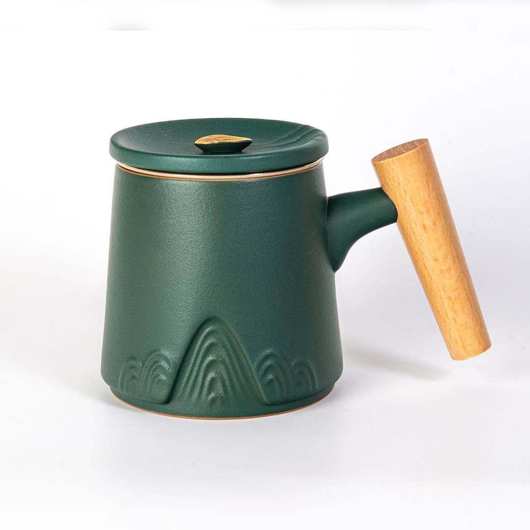 12oz Tea Mug with Lid and Infuser; Mountain Range Green