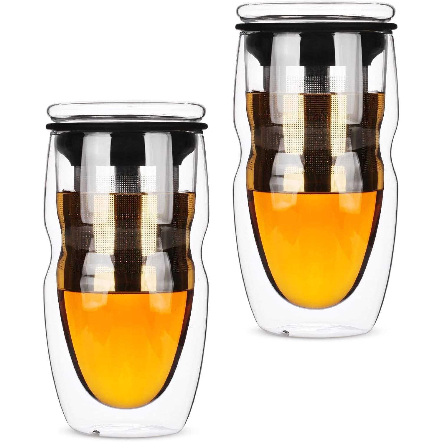 Double Wall Glass Tea Cups with Infuser, Set/2