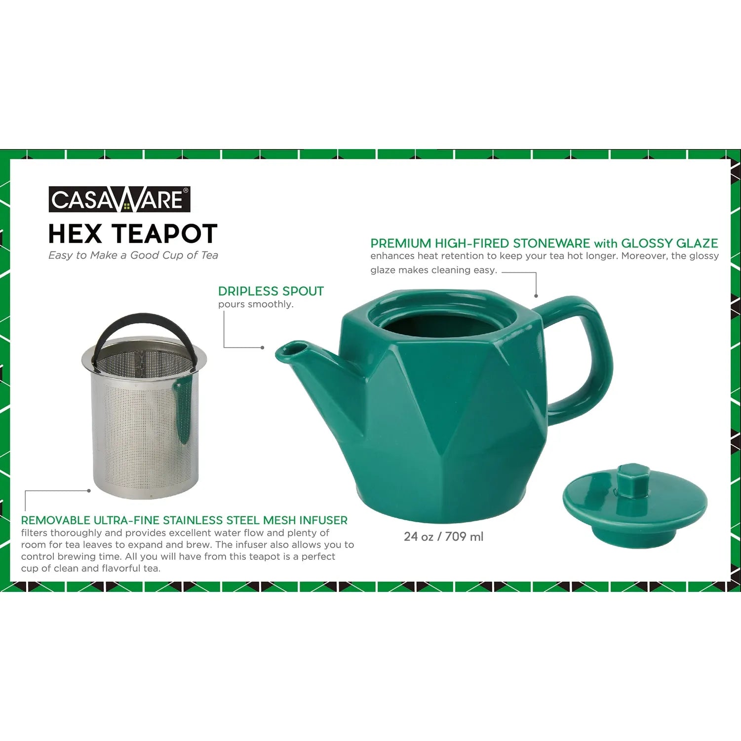 Théière, verre à double paroi + acier inoxydable, 15 oz