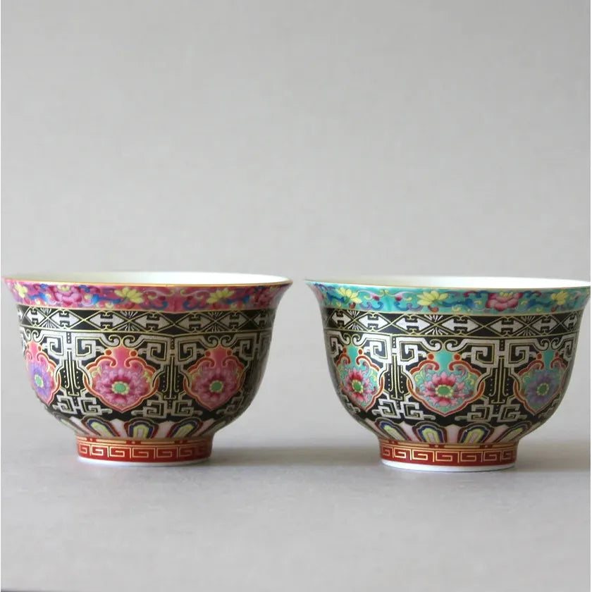 Taza de té, juego de 2/peces dorados pintados a mano