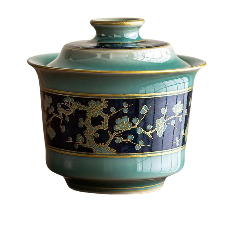 Gaiwan, Celadon Horseshoe, Turquoise & Blue Porcelain
