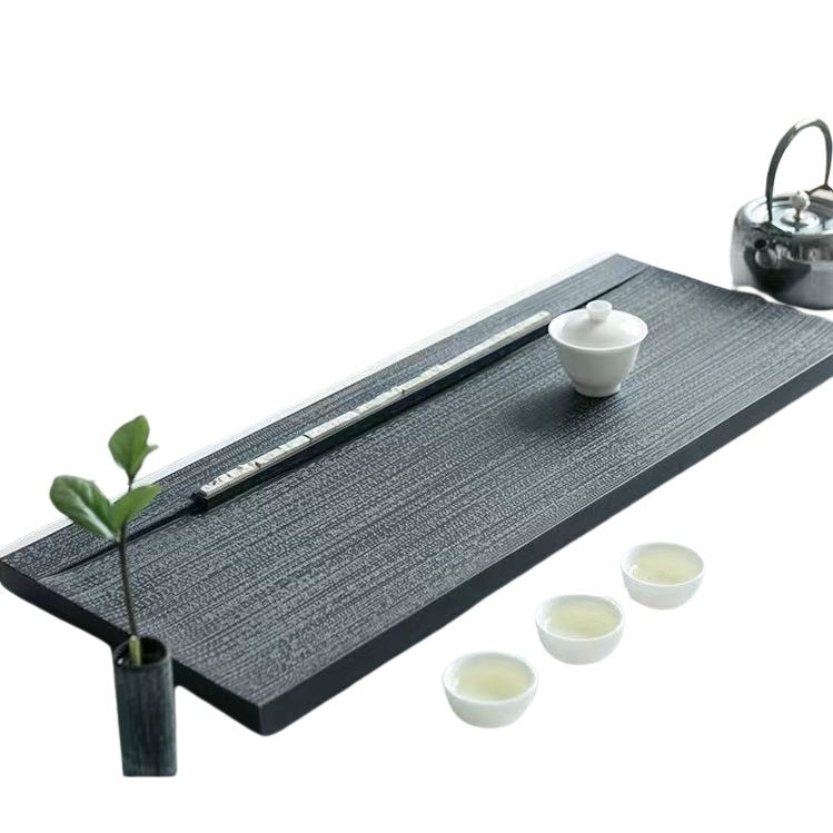 Tea Tray, Artisan Hand-Etched Black Stone Tea Tray w. Marble Detail
