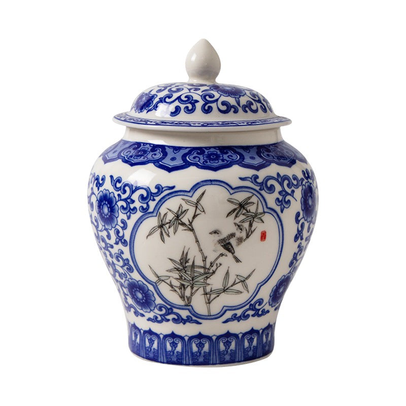 Bote de té, porcelana azul y blanca