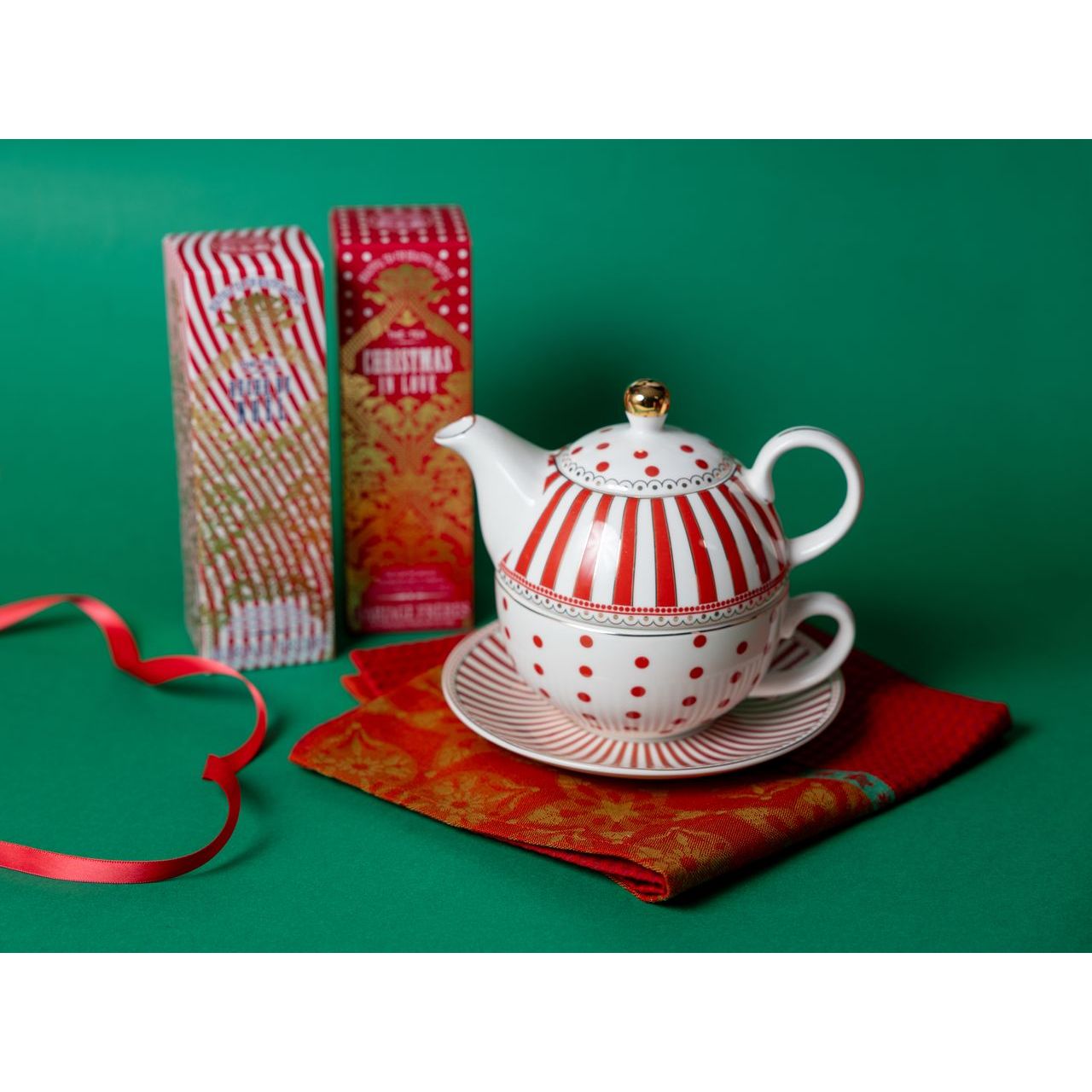 Red Stripes & Dots Tea For One Set