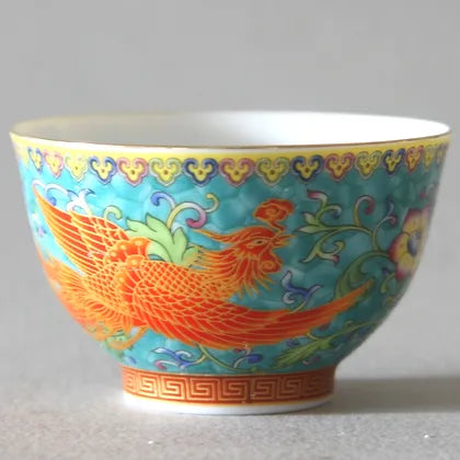 Taza de té, juego de 2/peces dorados pintados a mano